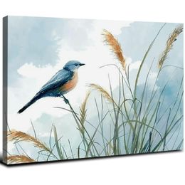 Bird Wall Art Decor Painting Pictures Print On Canvas, Blue Bird Framed Canvas Wall Art for Home Decoration Living Room Bedroom Artwork