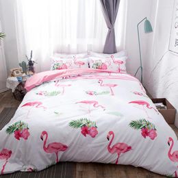 Bedding Sets Flamingo Ostrich White Pink 3pcs Soft Bedclothes Duvet Cover Quilt Pillow Cases BeddingOutlet Modern Fashion