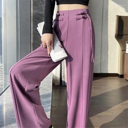 Women's Pants High Waist Chinese Style Suit Wide Leg Full Spring Summer Female Elegant Straight Loose Trousers 2024