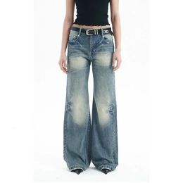 Blue Jeans Women High Waist American Plus Size Wide Leg Pants 90s Vintage Straight Baggy 2000S Denim Trousers Mom Oversize Pants 240528