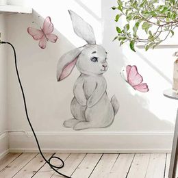 Wall Decor Cartoon Bunny Butterfly Wall Stickers Baby Nursery Wall Decals for Kids Room Living Room Bedroom Wall Decor Rabbit Stickers PVC d240528