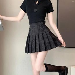 Skirts Chinese Style Jacquard Horse Face Skirt With High Waist Black Slimming Pleated Short A-line Mini Female Summer