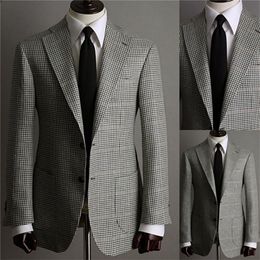 Fashion Houndstooth Wedding Tuxedos Men Suits Custom Made Jacket Glen Plaid Two Button Tuxedos Peaked Lapel Blazer Business Casual Coat 179O