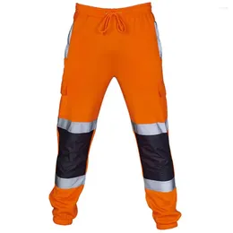 Men's Pants Fashion Men Work High Visibility Overalls Casual Pocket Trouser Autumn Reflective Trousers