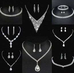 Valuable Lab Diamond Jewelry set Sterling Silver Wedding Necklace Earrings For Women Bridal Engagement Jewelry Gift w28H#