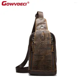 Waist Bags Men's Crocodile-Embossed Geniune Leather Bag Fashion Chest Casual Cross Brown Color For Men