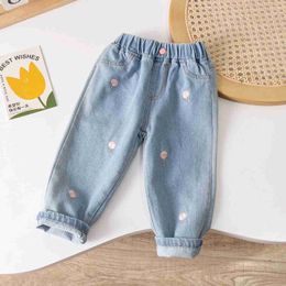 Jeans Jeans Childrens jeans floral embroidery baby girls wide leg jeans girls clothing for 2 to 6 years blue girls pants Trousers youth clothing WX5.27