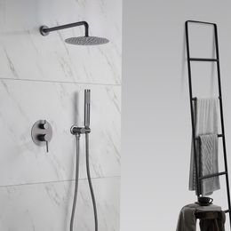 Gunmetal Grey Hot And Cold Shower System With Concealed Brass Diverter Valve Kit 1/2/3 Way Mixer Tap Handheld Head Bathtub Spout