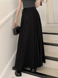 Skirts Alien Kitty Chinese Style Women Long High Street Casual A-Line 2024 Solid Office Lady Fashion Loose Elegant Pleated