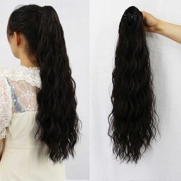 Fashionable wig womens long curly hair ponytail invisible grip style high-temperature silk water wave ponytail braid