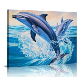 Dolphin Bright Water Scene 2 Canvas Art - Home Decor Wall Art Print Poster Painting Large