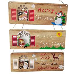Christmas Decorations Wooden Plaque Hanging Pendants Home Decorative Santa Claus Merry Tree Ornaments Happy Year 194K