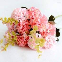 Decorative Flowers 10 Heads Artificial Silk Hydrangea Fake Bouquet Bunch Party Home Office Decor Wedding Table Decoration Christmas