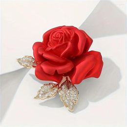 Brooches 1pc Red Rose Flower Brooch Inlaid Shiny Rhinestone Pin Clothing Suit Accessories Holiday Party Gifts For Friends