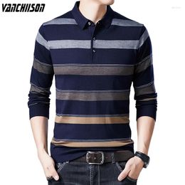 Men's Polos Men Polo Shirt Tops Long Sleeve For Spring Stripes Retro Vintage Casual Male Fashion Polyester 00715