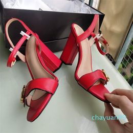 Designer -EuropClassic High heeled sandals Coarse gold letters leather luxuryr Suede woman heel shoes Metal buckle for letteer Sexy