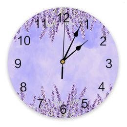 Wall Clocks Hand Painted Watercolour Lavender Clock Silent Digital For Home Bedroom Kitchen Living Room Decoration