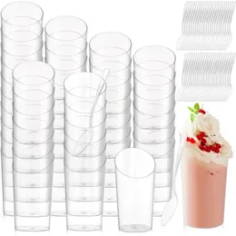 Disposable Cups Straws 5/10 70ml 2.5oz Ice-Cream Plastic Pudding Mousse Cake Cup Dessert Picnic Party Packing Christmas Supplies