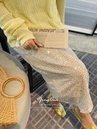 Skirts Sequin Long Skirt Y2k 2024 Woman Clothing Trend Summer Korean Style Fashion Vintage Gothic Beach Lolita Wrap Tulle Sexy Chic