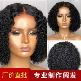 Wig cover black medium short curly hair small curly chemical fiber high temperature silk head cover Yiwu