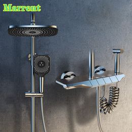 Piano Bathroom Shower Set LED Temperature Display Hot Cold Digital Shower System Wall Mounted Rainfall Thermostatic Shower Set