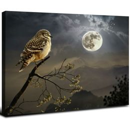 Owl Canvas Wall Art for Home Office Decor - Full Moon and Owl Paintings Print On Canvas HD Giclee Artwork Ready to Hang