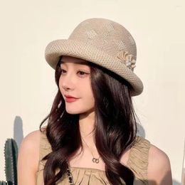 Wide Brim Hats Summer Pearl Pure Colour Caps Fashion Sweet Casual Bucket Hat Trendy Breathable Mother Women