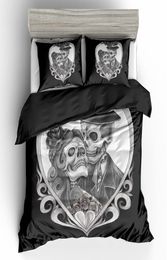 Black and White Skull Bedding Set King Size Love Flower Duvet Cover Queen Home Textile Printed Single Double Bed Set With Pillowca4147092