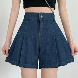 Women's Shorts Short Skirt For Women Casual Vintage High Elastic Waisted Loose Wide Leg Flared A Line Slimming Pleated Jeans Pants