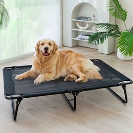 1pc elevated black breathable mesh washable dog bed, durable steel frame, can be used indoors/outdoors, foldable for easy storage, recommended for large dogs