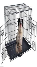 42039039 2 Doors Wire Folding Pet Crate Dog Cat Cage Suitcase Kennel Playpen w Tray8725711