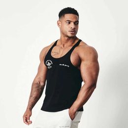 Men's Tank Tops Mens Summer New Sports Fitness Cotton Breathable Elastic Printed Tank Top Running Basketball Training Fitness Tank Top Y240522