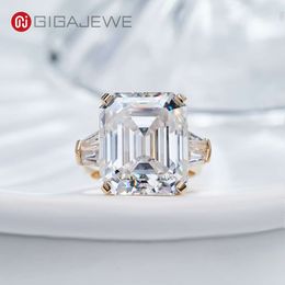 GIGEWE 17.8Ct White D Colour Emerald Cut And Baguette Cut Moissanite 9K/14K/ Yellow Gold Engagement Ring
