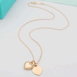 Tiffanyjewelry Designer Jewelry Woman Tiffanyjewelry Heart Necklace Diamond Heart Double Heart Tiffanyjewelry Gold Necklace High Quality Jewelry 848