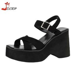 Dress Shoes Womens platform sandals black wedge-shaped high heels open toe punk Gothic summer comfortable thick soled casual womens shoes H240527 ZPQP