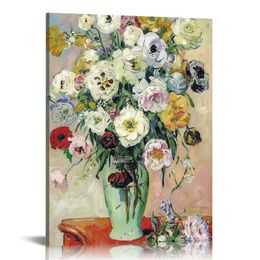 Vincent Van Gogh Art Poster - Japanese Vase with Roses and Anemones - Canvas Wall Art Painting Picture for Living Room, Bedroom, Office, Home Decor - Gift for Women Mem(16x20in)
