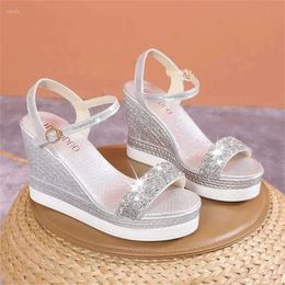 Ladies Sandals Sequin Breathable Elegant Wedge Heel Large Size Outside Streetwear Indoor Outdoor Femal 406