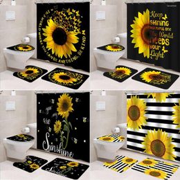 Shower Curtains Sunflower Black Beautiful Flowers 3d Print Toilet Cover Bath Mat Non-Slip Rug Set Bathroom Curtain With 12 Hooks