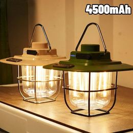Retro Camping Light Portable Camping Lantern 4500mAh Outdoor Hanging Tent Light Waterproof Dimmable Emergency Light Power Bank 240528