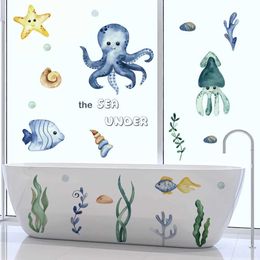 Wall Decor Cartoon Octopus Fish Removable Wall Stickers for Kids Room Kindergarten Eco-friendly Nursery Decor Window Bathroom Tile Decals d240528