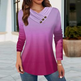 Women's T Shirts Dressy Blouses For Women Winter Baggy Long Sleeve Graphic Tees V Neck Top Fall Color Block Button 2 Shirks