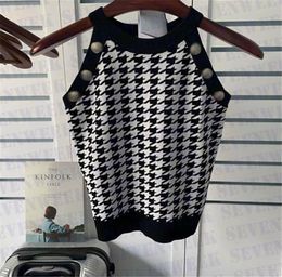 Fashion Plaid Pattern Slim Vest T Shirts Designer Womens Tees Sexy Sleeveless Knits Clothing 3 Colors1795591