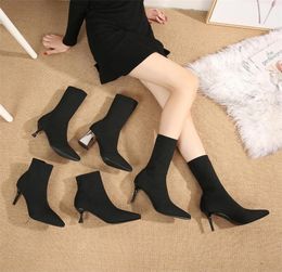 Short spring and autumn knitted elastic fine thin skinny high heels socks boots women LJ2012145473321