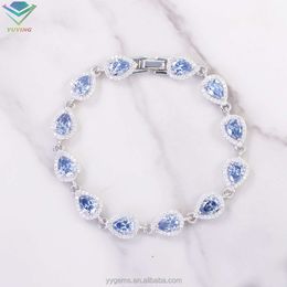 Fancy Vivid Color Lab Blue Moissanite Diamond Solid Sier Bracelet For Women Elegant Fine Jewelry