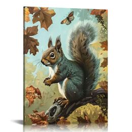 Fall Wall Art - jesienna wiewiórka plakat - plakat na płótnie malowanie sztuki ściennej, grafiki z obrazkami - nowoczesne dekoracje domu - do domowego dekoracji ścian kuchennych