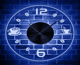 Coffee Vintage Design Illuminated Wall Clock Coffee Bean LED Lighting Business Neon Sign Cafe Kitchen Wall Art Bar Decor6979887