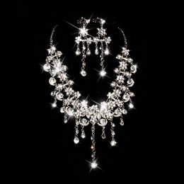 Sparkly Bling Crystals Diamond Necklace Jewellery Sets Bridal Earrings Rhinestone Crystal Party Wedding Accessories 2242