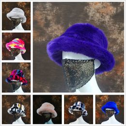 Wide Brim Hats Faux Fur Bucket Hat Winter Warm Furry for Women Lady Thicken Bob Panama Outdoor Fisherman Caps Girls Y2211 2563
