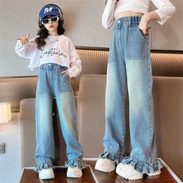 Trousers Girls Jean Pants Long Trousers Cotton 2024 Simple Spring Autumn Teenagers Babys Kids Pants OutdoorSchool Teenagers Childrens Y240527