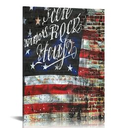 American Flag Wall Art Retro American Flag Pictures Wall Decor Old Vintage Blessed Nation Canvas Art Patriotic Artwork Framed for Bedroom Living Room Office